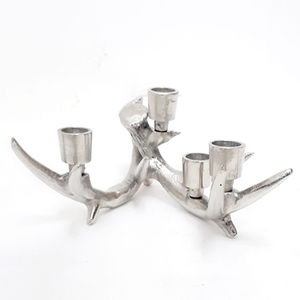 Bougeoir en aluminium, métal et verre de forme ronde, plaqué argent, style fantaisie, éclairage décoratif de luxe fait à la main. - Product Image 4