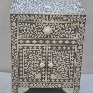 Consola con incrustaciones de hueso, mesa de estilo tradicional con acento para dormitorio, consola de entrada geométrica hecha - Product Image 1