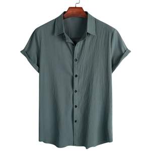 Camisa informal abotonada de manga corta con cuello cubano para hombre, color personalizado, elegante y cómoda para venta al por mayor - Product Image 4