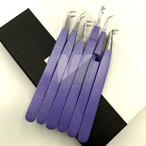 Pinzas japonesas para pestañas con purpurina púrpura y logotipo personalizado de alta calidad, pinzas para extensión de pestañas de acero inoxidable, puntiagudas sostenibles - Product Image 3