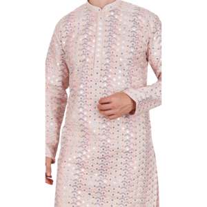 Ensemble Kurta Pajama en satin brodé pour homme TRILOKI, vêtements ethniques traditionnels indiens en soie artificielle pour mariage, avec paillettes - Product Image 6