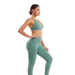 2 Piece Yoga Set High Waist <b>Leggings</b> Off-the-Shoulder Sports Bra Seamless Print Breathable Spandex <b>Pockets</b> <b>Workout</b> Wear - Product Image 5