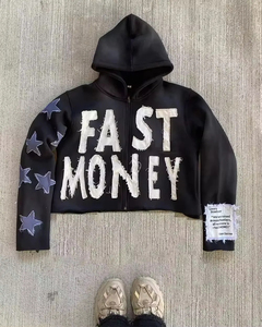 Sweat à capuche unisexe écologique brodé en éponge française imprimé de vêtements de sport d'hiver léger avec fermeture éclair et cordon de serrage - Product Image 6