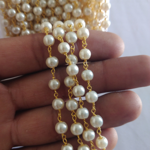 Size 6 mm Pearl Glass Beads Rondelle <b>Rosary</b> Chain Brass Wire Wrapped Chain 1,2,3....50 Foot <b>Rosary</b> Chain for Jewelry Making - Product Image 2