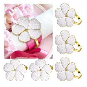 Nuevo anillo de servilleta de flores con estilo, corbata de tejido decorativo, hebillas de servilleta florales blancas para banquete de boda - Product Image 5