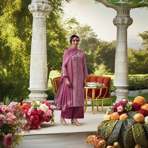 Estampado de satén de algodón Premium con bordado Colección Salwar Kameez Disponible a precio mayorista ideal para fiesta - Product Image 1