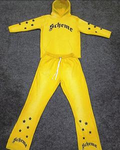 Écusson de détresse Rhinestone Survêtement Survêtements Pantalon de survêtement Ensemble de sweat à capuche Lavage à l'acide Pantalon de jambe Ensemble de survêtements courts Hommes Hiver - Product Image 1