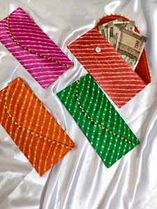 Portefeuille pochette en tissu de dentelle Gota multicolore assorti pour cadeau de mariage, Nikah, Jaggo Night, Baarat, Swagat, et autres cadeaux de remerciement - Product Image 5