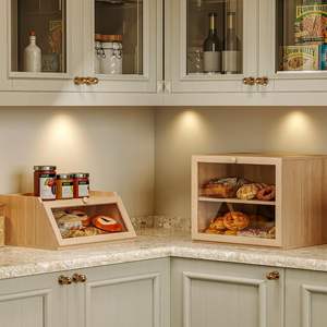 Grande boîte à pain double séparable en bambou avec fenêtre transparente et compartiment réglable pour comptoir de cuisine naturel - Product Image 3