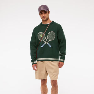 カスタム スポーツ メンズ プルオーバー オーバーサイズ テニスラケット グラフィック クルーネック スラウチー リファインド プレッピー セーター ニット ニットウェア セーター - Product Image 2