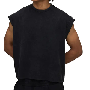 Chemise sans manches surdimensionnée délavée à l'acide, respirante, en polyester doux, avec logo personnalisé, effet délavé à la pierre - Product Image 5