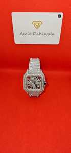 Luxe Hommes Rectangle Boîtier En Acier Inoxydable Mécanique ETA Bracelet Glacé Moissanite Brillant Diamant Cristal Cadran 10m D'eau - Product Image 2