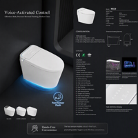 Toilette intelligente monobloc en céramique moderne avec siège chauffant automatique, télécommande, drainage en S, installation au sol