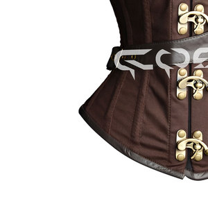 Corset sous-poitrine marron style steampunk avec fermoirs anciens et garnitures en cuir - Product Image 4