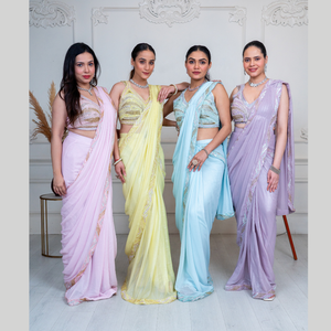 Superbe Saree bleu poudre prêt à porter avec perles artisanales de qualité supérieure et fournisseur de détails élégants d'Inde - Product Image 4