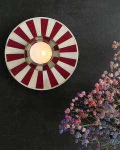 Soporte de luz de té con incrustaciones de hueso blanco y negro con borde de latón Posavasos elegante para velas de Navidad - Product Image 2