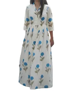 Aqua Mogra Maxi Robe décontractée pour femmes col fermé Robe en coton pour femmes du fabricant et exportateur indien