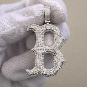 Colgante Unisex de Plata de Ley 925 con Letra B Personalizada, Incrustado con Diamantes Moissanite VVS, Brillante y de Alto Brillo - Product Image 1