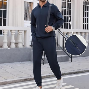 ชุดวอร์ม2ชิ้นสำหรับผู้ชายชุดออกกำลังกายแบบลำลองชุดวอร์มผ้าฝ้าย100% ระบายอากาศได้ทันสมัย - Product Image 2