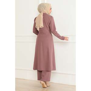 Ensemble décontracté rose poudré MSW19219-3 avec fermeture éclair, hauts à capuche à détails boutonnés, en tricot rayé uni, taille XL, longueur mi-cuisse, pour l'automne - Product Image 4