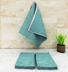 Serviette de cuisine en coton à carreaux vichy vert vif, pièces suspendues et pliées disponibles à prix de gros. - Product Image 1