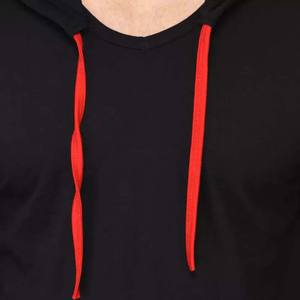 Vente en gros T-shirt à capuche élégant à manches longues en coton pour hommes T-shirt à capuche de coupe régulière à manches longues noir à capuche pour hommes - Product Image 6