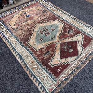 Vintage Turkish Herki Eco-Friendly Latex Backing Rug 5.4x7.1 ft (164x216 Cm) <b>Brown</b> Patchwork <b>Wool</b> Rug - Product Image 3