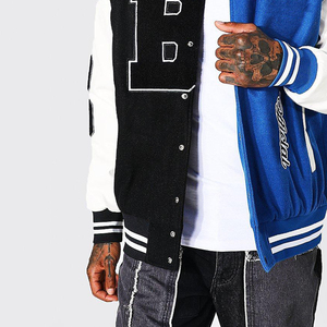 Chaqueta Varsity de Lana Lisa para Hombre, Estilo Urbano, Cuello Alto, Bordado Personalizado, Etiqueta Privada, Venta al Por Mayor, Resistente al Viento - Product Image 6