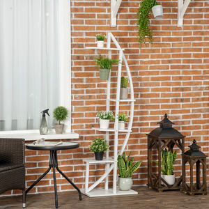 Outsunny Support à fleurs intérieur/extérieur en forme de croissant à 5 niveaux en MDF et acier, 50x30x160cm, blanc - Product Image 2