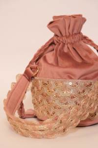 Zari Round Potli with Pearl Handle & Tassels Woman Drawstring Potli <b>Bag</b> Evening <b>Clutch</b> Wedding Return Gift <b>Bags</b> - Product Image 2