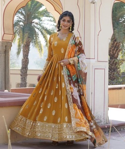 Diseñador Premium indio estilo Anarkali Faux Georgette vestido colecciones readymade Tabby seda bordado Cutwork Dupatta - Product Image 1