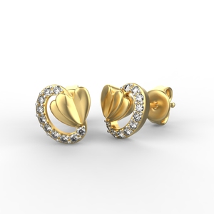 Avarta Jewellery 18K Yellow <b>Gold</b> <b>Heart</b> Diamond Stud <b>Earrings</b> BIS HUID Hallmarked SGL/IGI Certified 0.20ct Natural Diamonds 3g - Product Image 2