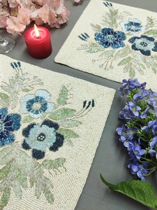 Hot Selling 14"Beaded <b>Placemats</b> with Custom Flower Design for Table Decoration in <b>Christmas</b> Party Low MOQ 50 Pcs Pink and Green - Product Image 2