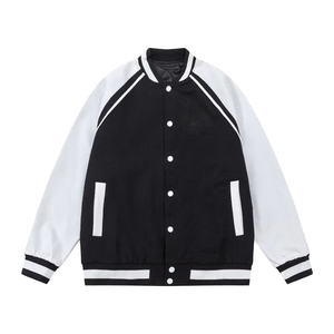 Custom Mesh Varsity Jacket Black White <b>Baseball</b> Bomber Jacket Unisex College Style Outerwear Fashion Sportswear Wholesale - Product Image 1