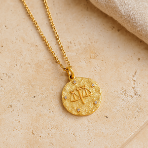 Libra Zodiac <b>Necklace</b> Stainless Steel Geometric Pendant with Zircon Pearl Diamond Accents - Product Image 3