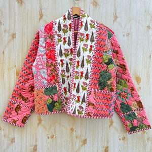 Hecho a mano Reversible acolchado ecológico algodón de lujo Unisex de longitud Regular Boho Floral patrón abrigo de invierno regalo de Navidad - Product Image 1