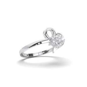 0.10 Carat E-F/VVS-VS Moissanite Round Cut Diamond Prong Set in Platinum with Fancy Floral <b>Bow</b> Ring Handmade for Her - Product Image 1