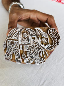 <b>Hand</b>-Carved Teak Wood Elephant <b>Stamp</b>: Indian Textile Block | Traditional Indian Textile Block - Product Image 2