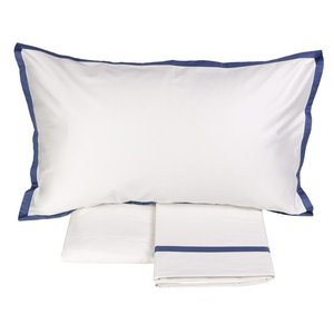 Juego de Sábanas y Fundas de Almohada de Seda King-Size HELLEN FAZZINI Italia, Color Blanco/Azul, FZHLLSHEETSUSA-5, Calidad Premium - Product Image 1