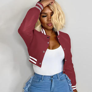 2024 Vintage Style recadrée Baseball vestes femmes blanc blanc cuir laine solide motif Offre Spéciale décontracté université veste femmes - Product Image 6