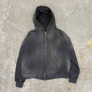 Venta al por mayor de algodón mezclado piedra lavada peso pesado Zip up con capucha hombres invierno Vintage Sun Faded Hoodie - Product Image 4
