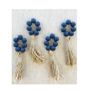 Rond de serviette en perles de bois couleur différente imprimé à la main nouveau anneau de serviette perlé de luxe conception élastique anneau de serviette - Product Image 6