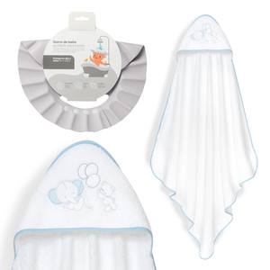 1X1 MT. Juego de Toallas de Baño Mod Elefante-Globos con Gorro Azul para Artículos de Baño para Bebés - Product Image 1