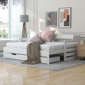 Cama Moderna Extensible Doble <span class=keywords><strong>con</strong></span> <span class=keywords><strong>Cajones</strong></span> de Almacenamiento, Literas Infantiles de Madera Maciza que Ahorran Espacio - Product Image 3