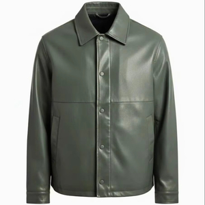 Blouson aviateur en cuir véritable pour homme avec boutons sur le devant, col classique, vêtement d'extérieur en cuir décontracté, style streetwear 2026 - Product Image 1