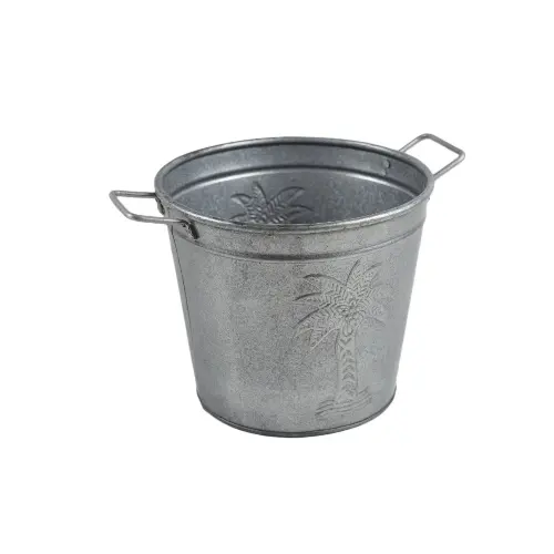 Top Sell 2023 New Design Galvanized Metal Made Ice Bucket With Handle With Coconut Tree Design Bucket Manufacture in India
