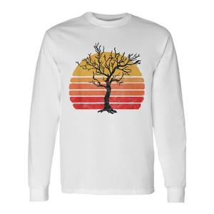 T-shirt a maniche lunghe con grafica retrò Sun Minimalist Leafless Tree - Product Image 1