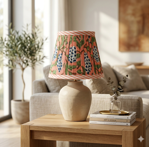 Abat-jour léger en coton imprimé floral fait main, de luxe, écologique, rose poudré, style indien - Product Image 3