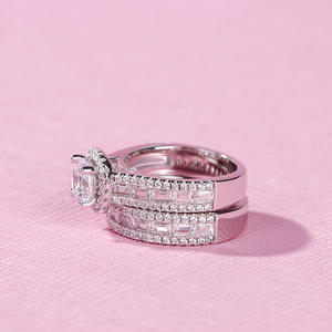 Jeulia Halo Round Cut Diamond <b>Sterling</b> <b>Silver</b> Wedding Ring <b>Set</b> - Product Image 6