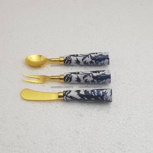 ราคาไม่แพงชุดช้อนส้อมสแตนเลสสตีล Flatware สีน้ําตาล Terrazzo จับเครื่องครัวบ้าน รุ่นมือสองสไตล์ยอดขายสูงสุด - Product Image 4